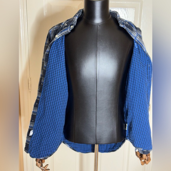 RALPH LAUREN Mens M DOUBLE FACED PLAID SPORT SHIRT Blue Black COTTON - Picture 7 of 11